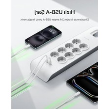 Die Grup Akım Korumalı Uzatma Priz, 8 Çıkış ve 2 Adet USB Bağlantı Noktası