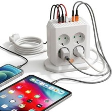 Die Grup Dik Priz Kulesi Vertical Smart Power Socket - Akım Korumalı, 2500W Çoklu Priz Çoklayıcı, 8 Eu Priz Girişi ve 4 USB ve 2 Type-C Portlu, 2m Kablo, Aşırı Yük Korumalı Grup Priz