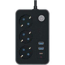 Die Grup Akım Korumalı Uzatma Kablosu - 3 Priz, 2 Usb, 1 Type-C