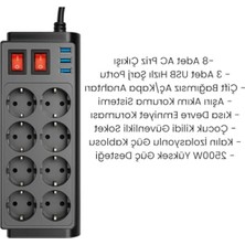 Die Grup 8 Prizli Çoklu Uzatma Prizi - 3 USB Hızlı Şarj Portu ile Güvenli Kontrol