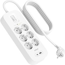 Die Grup Yüksek Gerilim Korumalı 6'lı Priz, 2 Metre Güç Kablosu ve USB Girişli