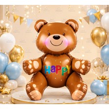 Parti Dükkanı 77X70 cm Büyük Boy Sevimli Kahverengi Ayıcık Happy Folyo Balon Doğum Günü Baby Shower Parti Dekorasyon Balonu