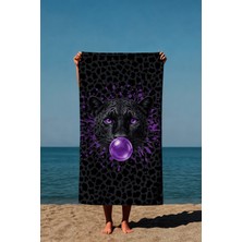 Luvis Store Bubble Panther Kara Panter Desenli Baskılı Plaj Havlusu