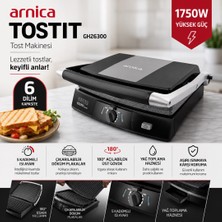 Arnica Tostit GH26300 1000 W Tost Makinesi – Çift Taraflı Çıkarılabilir Döküm Plaka, Inox Gövde, 6 Dilim Kapasite, 5 Isı Ayarı