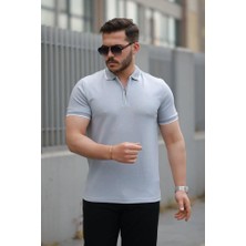 Aymood Erkek Fermuar Yakalı Çizgi Detaylı Kısa Kollu Tişört