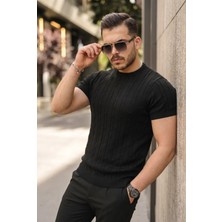 Aymood Erkek Örgü Desen Bisiklet Yaka Triko Tişört - %100 Pamuk Akrilik
