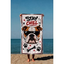 Luvis Store Stay Chill Bulldog Desenli Baskılı Plaj Havlusu