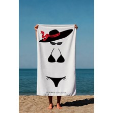Luvis Store Summer Elegance Bikini ve Şapka Desenli Baskılı Plaj Havlusu