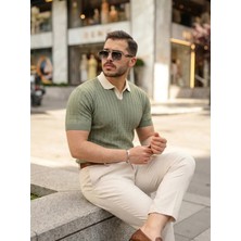 Aymood Erkek Yaka Detaylı Desen Dokulu Triko Tişört