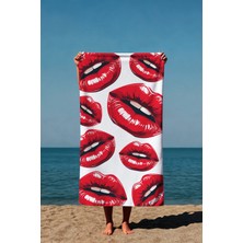Luvis Store Pop Lips Dudak Desenli Baskılı Plaj Havlusu