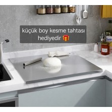 Empressco Paslanmaz Çelik Kesme Tahtası 50X60CM + Hediye, Tek Taraf Bükümlü