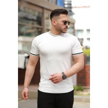Aymood Erkek Bisiklet Yaka Çizgi Desenli Ribanalı Kısa Kollu Tshirt
