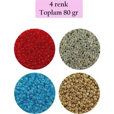 Alkasaz Dökme Cam Kum Boncuk (11/0) 2 mm - 4 Renk - Toplam 80 Gram -  BNC404