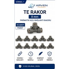 Pemaks T Rakor 8 mm Pnömatik Hızlı Bağlantı Rakoru - 10 Adet
