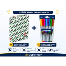 Mçb Group Copierbond A4 Fotokopi Kağıdı 80 gr 500 Yaprak + Pensan Triball 8 Renk Tükenmez Kalem Avantajlı Ofis Okul Seti