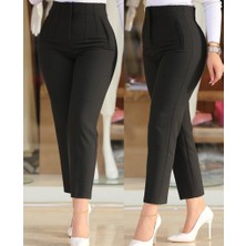 MiraLive Kadın Üste Oturan Paçası Bilek Üzerinde Biten Krep Kumaş Kumaş Pantolon 36 (S) - 50 (5xl)