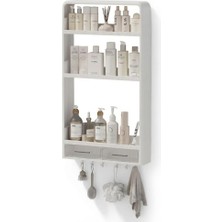 Premium Yapışkanlı Duvar Rafı Organizer, Banyo Mutfak Rafı, 70X40X10 Cm, Çekmeceli, Kancalı, Suya Dayanıklı, Delme Gerektirmez