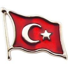 Türk Bayrağı Rölyef Dalgalı Rozet 2x1,5 cm - Nikel