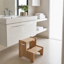 Rozitoys Ahşap Çift Basamaklı Yükseltici Tabure, Çok Amaçlı Ev ve Banyo Basamağı, Dayanıklı Ahşap Tasarım