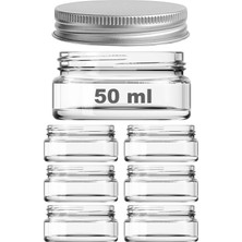 Afracam 50 ml Cam Kozmetik Kavanoz Şeffaf 50 cc Yassı Krem Kavanozu Metal Gümüş Kapaklı 6 Adet