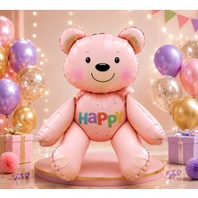Parti Dükkanı 77X70 cm Büyük Boy Sevimli Pembe Ayıcık Happy Folyo Balon Helyum Uyumlu Doğum Günü Baby Shower Parti Balonu