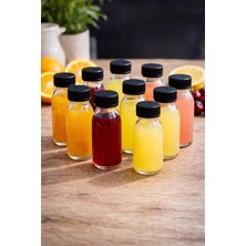 Tanemce 10 Adet 60 ml Kilitli Siyah Kapaklı Şeffaf Detox Shot Şişesi 60 cc Ginger Şat Beyaz Cam Şişe