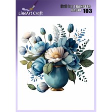 Lineart Mavi Çiçek Desenli Ütü Ile Transfer Baskı Kumaş Transfer 18X20CM, KMŞ103