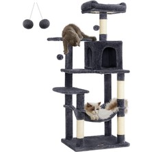 Feandrea PCT161G01 Tırmalama Ağacı, 143 cm Yüksekliğinde, Kedi Ağacı, Çok Katlı Kedi Evi, 4 Tırmalama Sütunu, 2 Platform, Hamak, Mağara, Duman Grisi