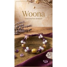 Woona Meditasyon ve Odaklan & Huzur ve Denge Enerjisi - Ay Taşı & Ametist & Fosfiderit El Yapımı Ayarlanabilir Özel Tasarım Premium Doğal Taş Bileklik
