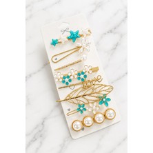 Trend Collection Turkuaz Kadın Saç Tokası Seti Deniz Yıldızı Çiçek Figürlü