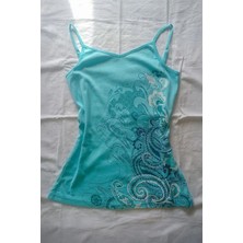 İsra Ayyıldız Moonstar Collection Turkuaz Flower Motifli Y2K Askılı Crop Body
