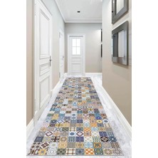 Viva Home Kaymaz Tabanlı Çini Desen Rulo Yolluk AR337, Mavi, 80 x 190