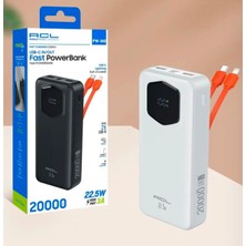 Acl PW-140 20000MAH Powerbank Dahili Usb-C ve Lightning Kablolu 22.5W Hızlı Şarj 3A Çıkışlı Taşınabilir Şarj Cihazı