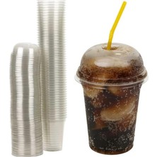 Plastik Milkshake Bardağı Pipetli Kapaklı 100'LÜ Içecek Şeffaf 350 Cc(Ml) Meşrubat Bardağı