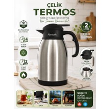 Abnturk 2 Litre Çelik Termos Sürahi 304 Paslanmaz Çelik 12 Saat Sıcak - 24 Saat Soğuk Kullanım