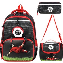 KumOziShop Futbol Baskılı Ortopedik Su Geçirmez Ultra Lüx Cüzdanlı Okul Çantası Termal Beslenme ve Kalemlik