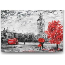 Kırmızı Ağaç ve Saat Kulesi Tablosu - 100X70CM