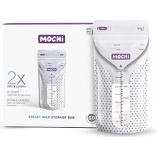 Mochi Anne Sütü Saklama Poşeti (50'li), Beyaz/mor
