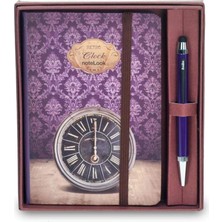 Scrikss N.defteri+Smartpen Tükenmez Lastikli Dikey Sert Kapak Çizgili A6 Retro Clock