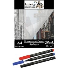Aydınger Kağıdı A4 83 gr 25'li 1 Paket Eskiz Kağıdı Lineplus Asetat Kalemi S 0.3 Siyah Kırm�