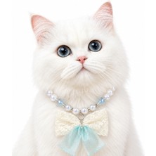 Hayal Patishop Incili Kedi Kolyesi Fiyonklu Şık Kedi Boyun Tasması