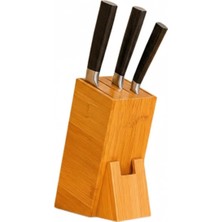 Bambu Ahşap Bıçak Standı – 220 mm Eğik Tasarım, Kaymaz Tabanlı, Çoklu Bıçak Yuvalı, Mod