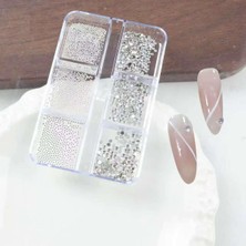 6lı Tırnak Metal Havyar ve Parlak Süs Taşları 3 Boy Nail Art Süsleme Taşları WN-524
