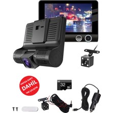 Prepare 3 Kameralı Araç Iç Ön ve Arka Yol Video Kaydedici Sürüş Güvenliği Kamerası G-Sensor 4inç Büyük Ekran