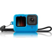 Hero 9 Silikon Kılıf Mavi – Gopro Hero 9/10 / 11/12 / 13 ile Uyumlu, Lens Kapaklı, Darbe Koruyu