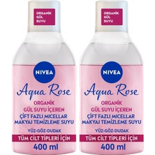 Nıvea Aqua Rose Organik Gül Suyu Içeren Çift Fazlı Makyaj Temizleme Suyu, 400 Ml, Tüm Cilt Tip