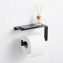 Modern Raflı Tuvalet Kağıtlık Telefon ve Aksesuar Askılı Wc Peçete Tutucu Siyah