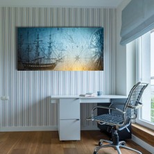 Panoramik Kanvas Tablo Gemi ve Piri Reis Haritası, 120 x 60