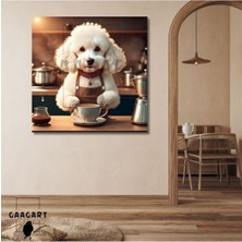 Kare Kanvas Kahve Köşesi Cafe Tablosu Barista Beyaz Poodle, 20 x 20