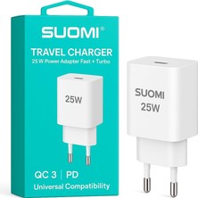 Suomı 25W Type-C Hızlı Şarj Adaptörü, Pd Power Delivery, Tek Çıkışlı Usb-C Port, Beyaz, Ko